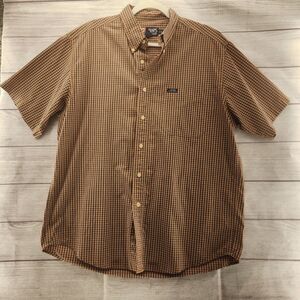 Chaps Button Down Shirt L Large Brown Plaid Short Sleeve Classic Casual Cotton